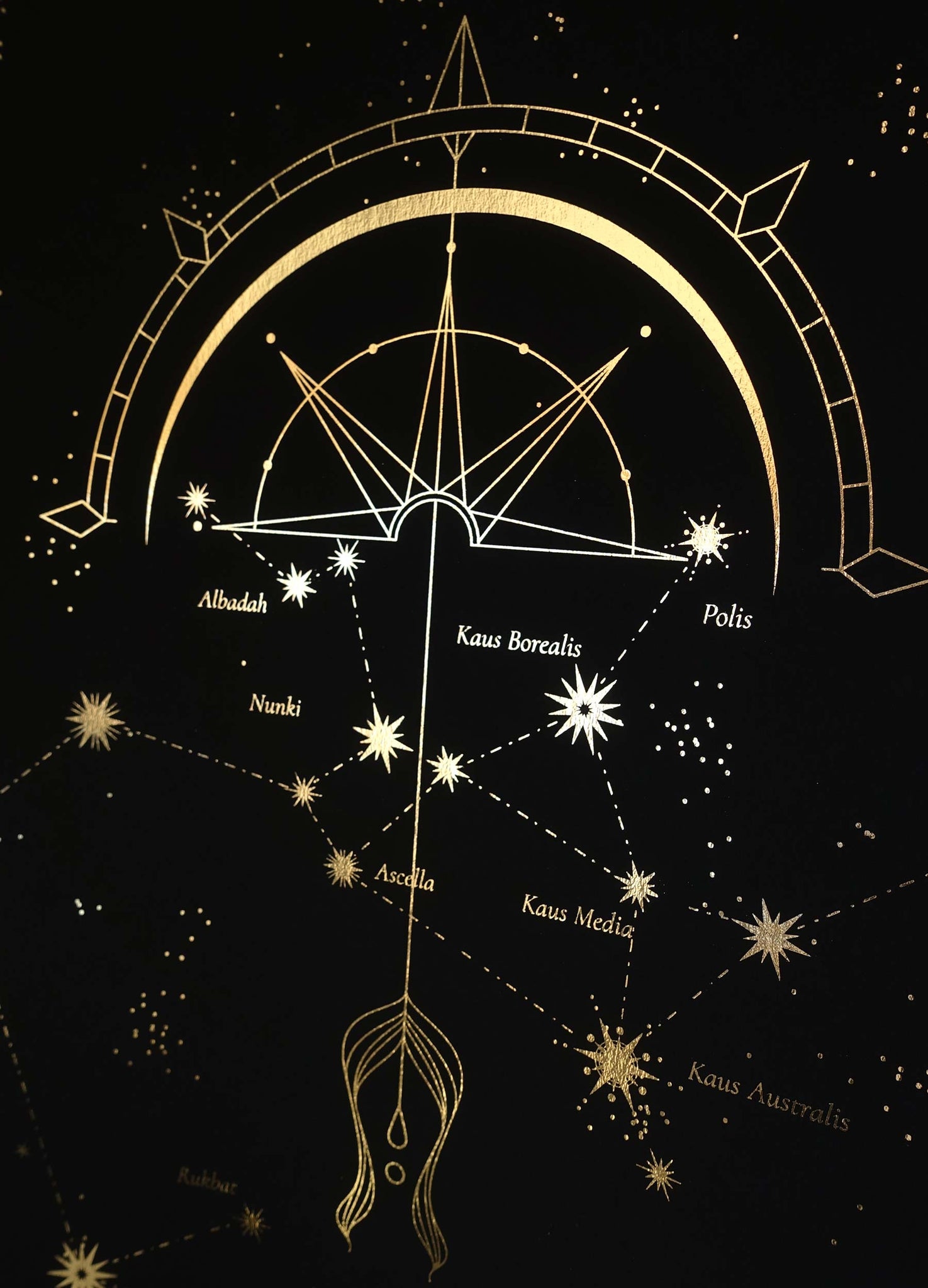 Sagittarius Zodiac Constellation gold foil on black paper by Cocorrina & Co