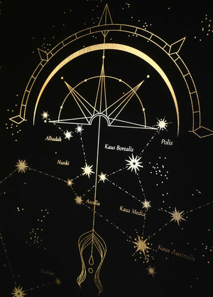 Sagittarius Zodiac Constellation gold foil on black paper by Cocorrina & Co