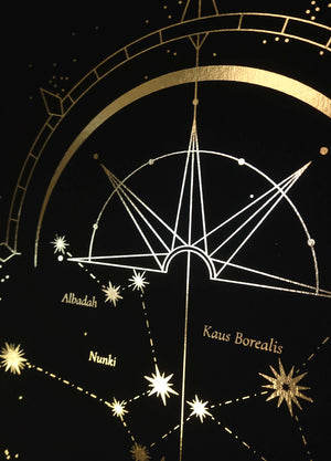 Sagittarius Zodiac Constellation gold foil on black paper by Cocorrina & Co