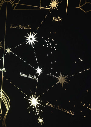 Sagittarius Zodiac Constellation gold foil on black paper by Cocorrina & Co