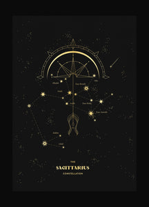 Sagittarius Zodiac Constellation gold foil on black paper by Cocorrina & Co
