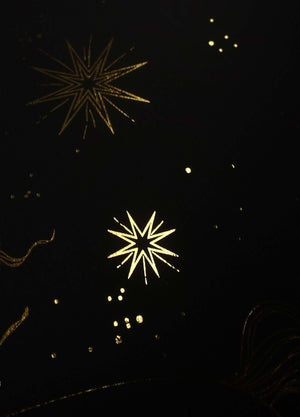 Sagittarius Goddess gold foil art print on black paper by Cocorrina & Co Design studio and shop