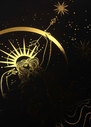 Sagittarius Goddess gold foil art print on black paper by Cocorrina & Co Design studio and shop