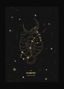 Scorpio Constellation Zodiac Sign gold foil on black paper by Cocorrina & Co