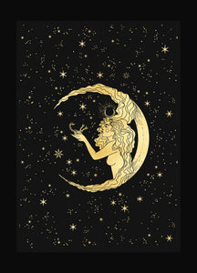 Scorpio Moon Goddess gold foil on black paper by Cocorrina & Co Shop