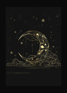 Skull Moon Samhain Print in gold foil on black paper by Cocorrina & Co