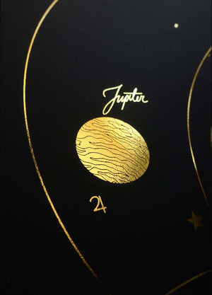 Solar System gold foil art print on black paper by Cocorrina & Co