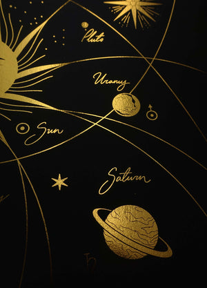 Solar System gold foil art print on black paper by Cocorrina & Co