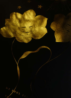 Soul Flowers gold foil on black paper art print by Cocorrina & Co