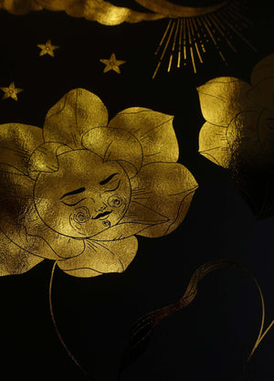 Soul Flowers gold foil on black paper art print by Cocorrina & Co