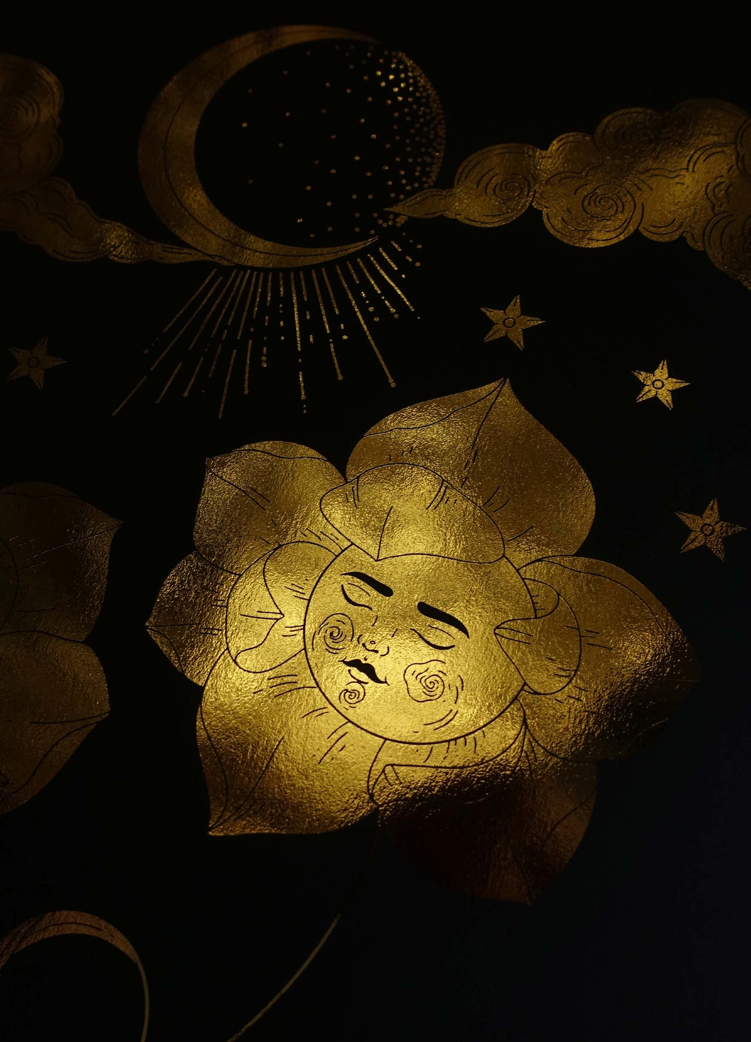Soul Flowers gold foil on black paper art print by Cocorrina & Co