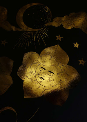 Soul Flowers gold foil on black paper art print by Cocorrina & Co