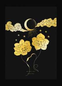 Soul Flowers gold foil on black paper art print by Cocorrina & Co