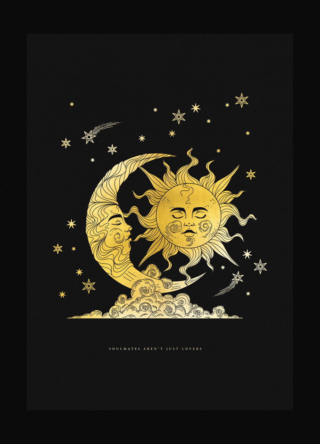 Sun and Moon soulmates gold foil on black paper art print by Cocorrina & Co