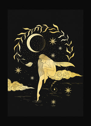 Star Fairy gold foil art print on black paper by Cocorrina & Co