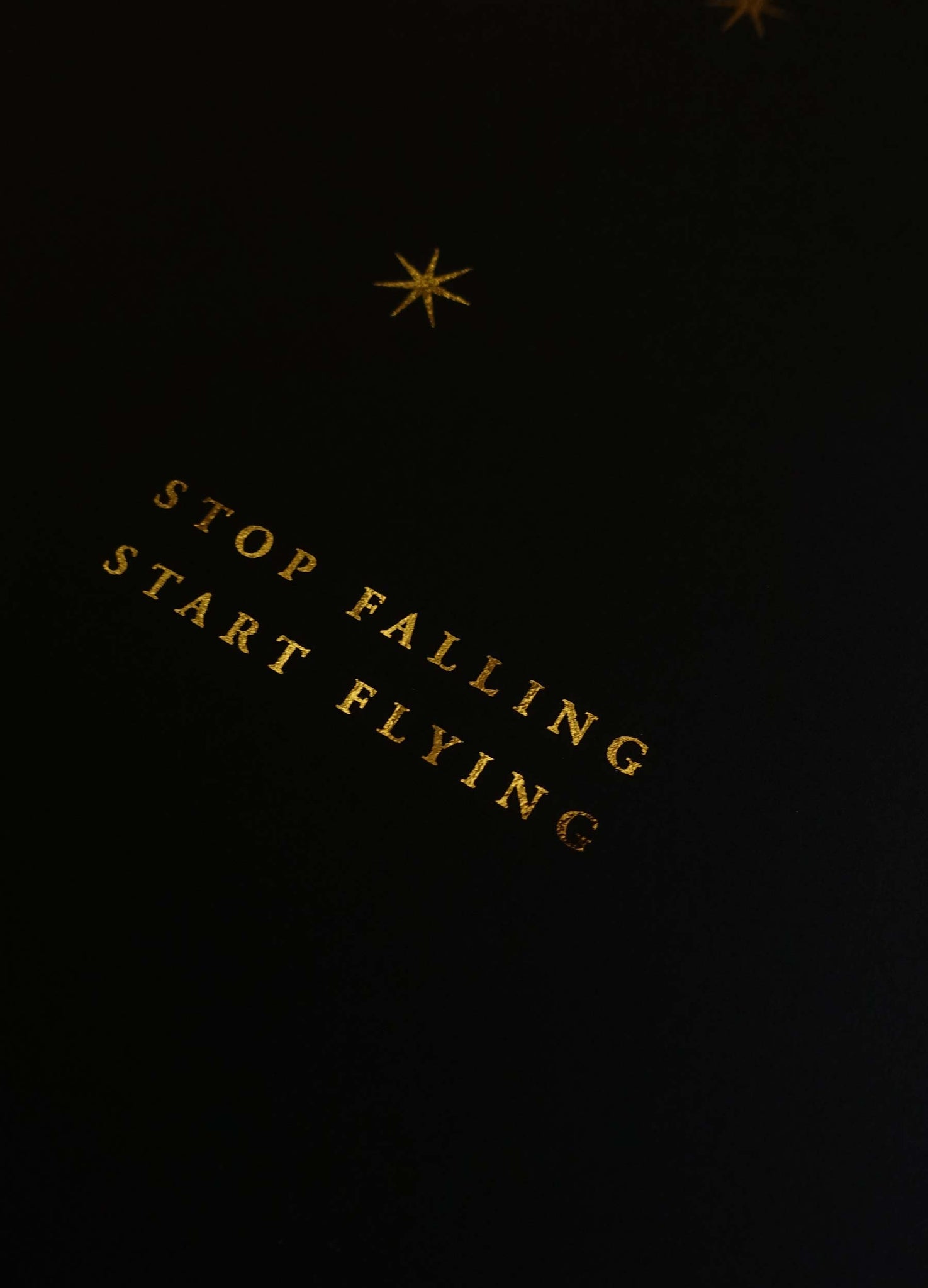 Start flying cosmic illustration gold foil on black paper art print by Cocorrina & Co