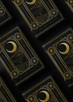 Tarot Journal for readings, runes and oracles, gold foil with black hardcover, with a sun and moon, by Cocorrina & Co