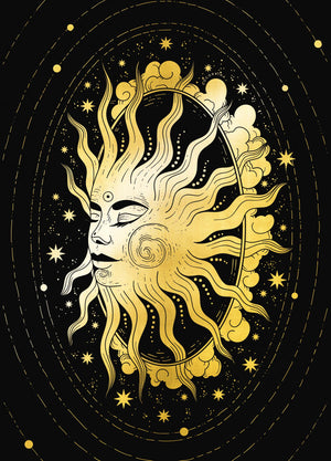 The Sun gold foil art print on black paper by Cocorrina & Co