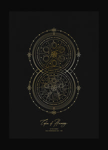 Token of Harmony, a symbol of number 2 and duality gold foil artwork on black  paper by Cocorrina & Co