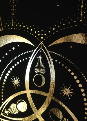 Triquetra Symbol Print in gold foil on black paper by Cocorrina & Co