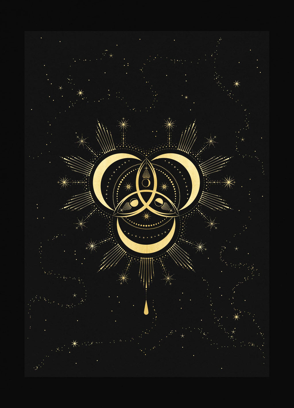 Triquetra Symbol Print in gold foil on black paper by Cocorrina & Co
