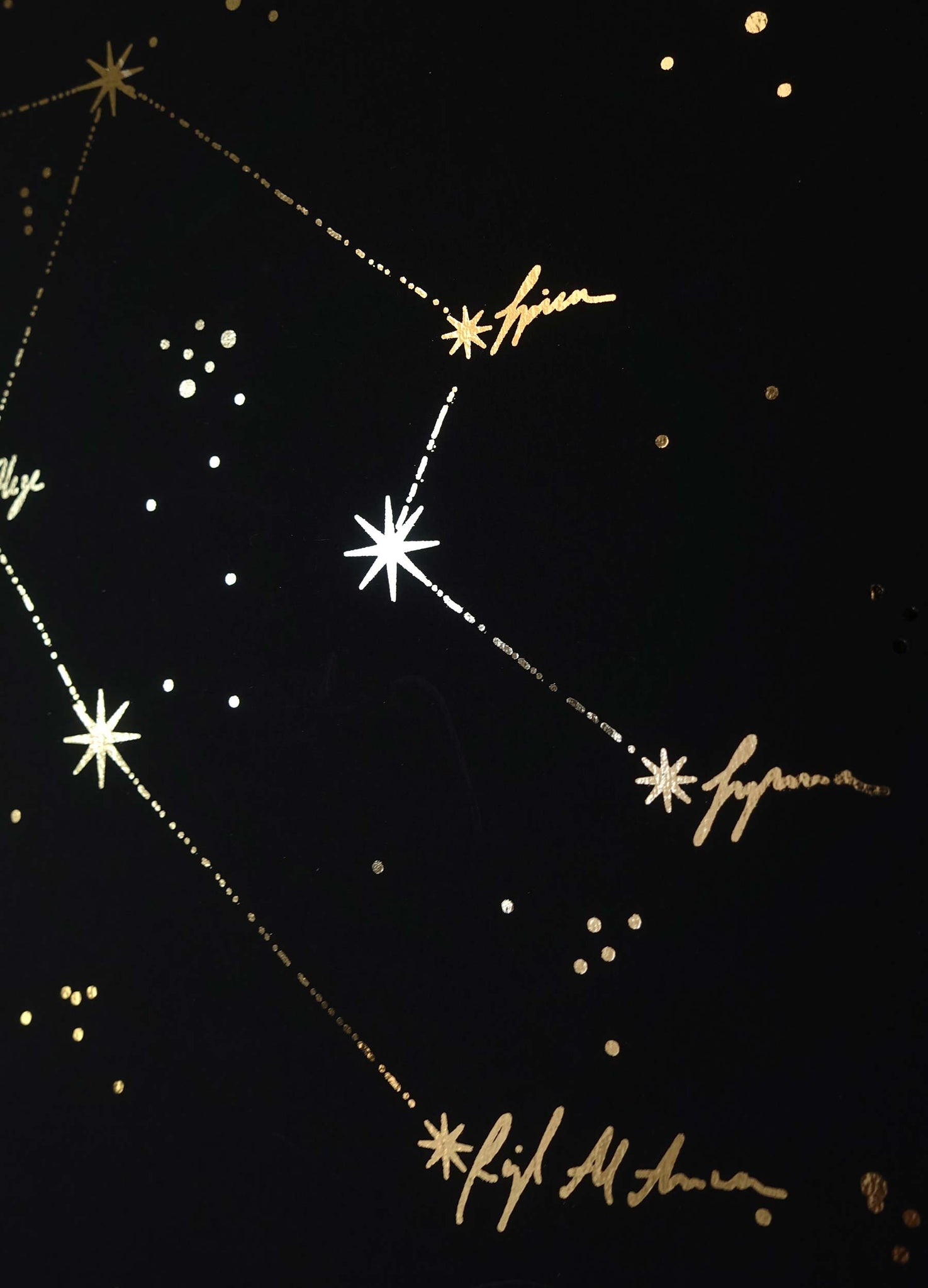 Virgo Zodiac Sign and Constellation Print gold foil on black paper by Cocorrina & Co
