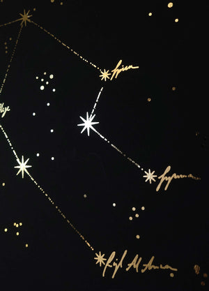 Virgo Zodiac Sign and Constellation Print gold foil on black paper by Cocorrina & Co