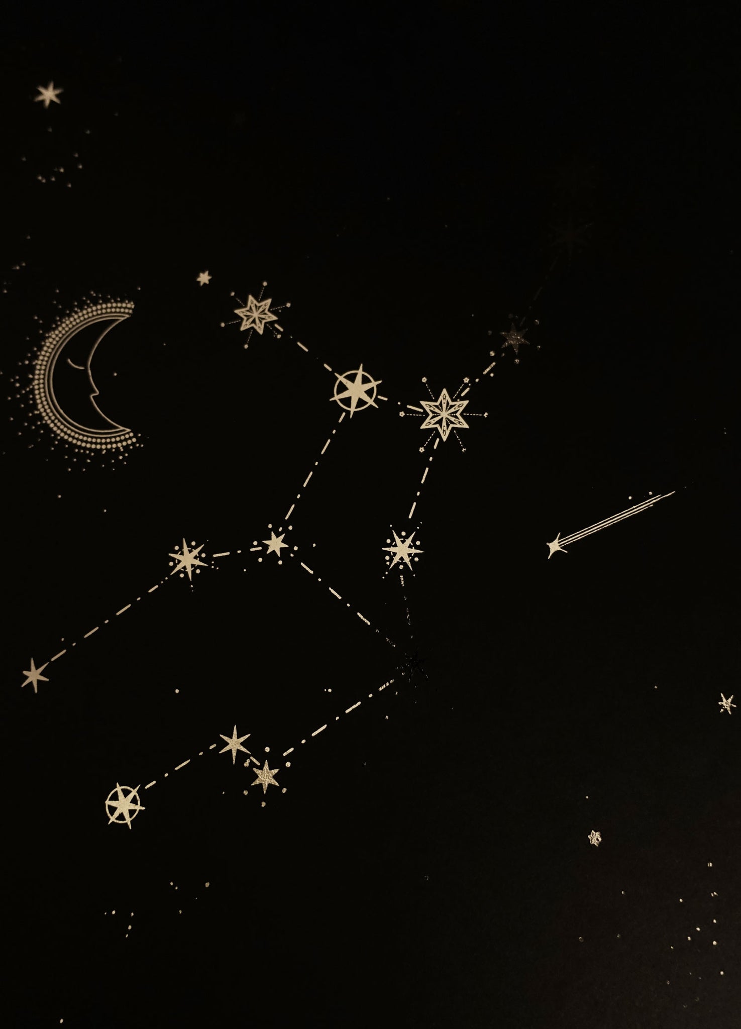 Libra zodiac constellation gold metallic foil print on black paper by Cocorrina