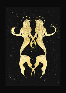 Water Nymphs Gold foil artwork print on Black paper by Cocorrina & Co Shop