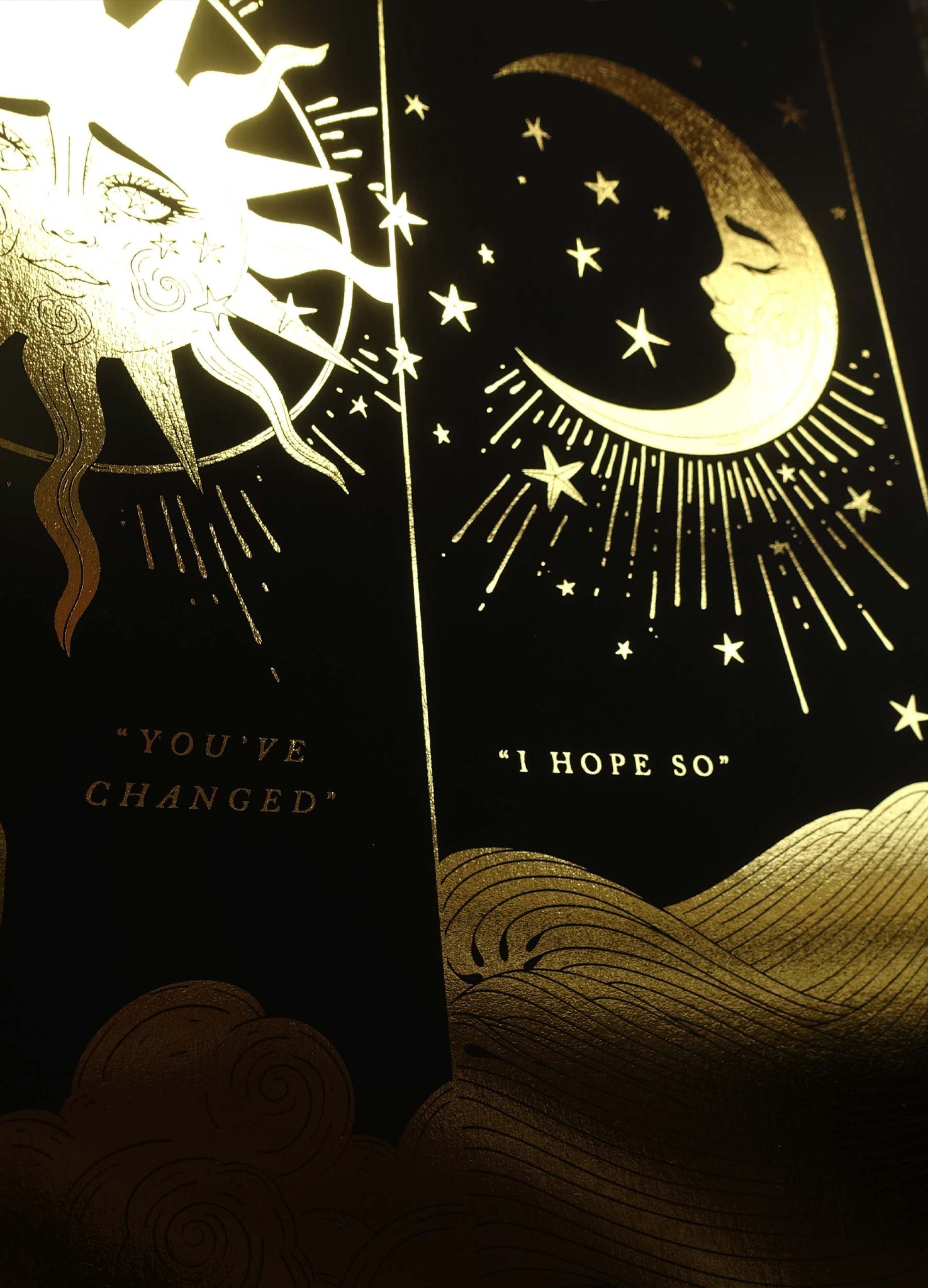 You've Changed Sun Moon gold foil art print on black paper by Cocorrina & Co